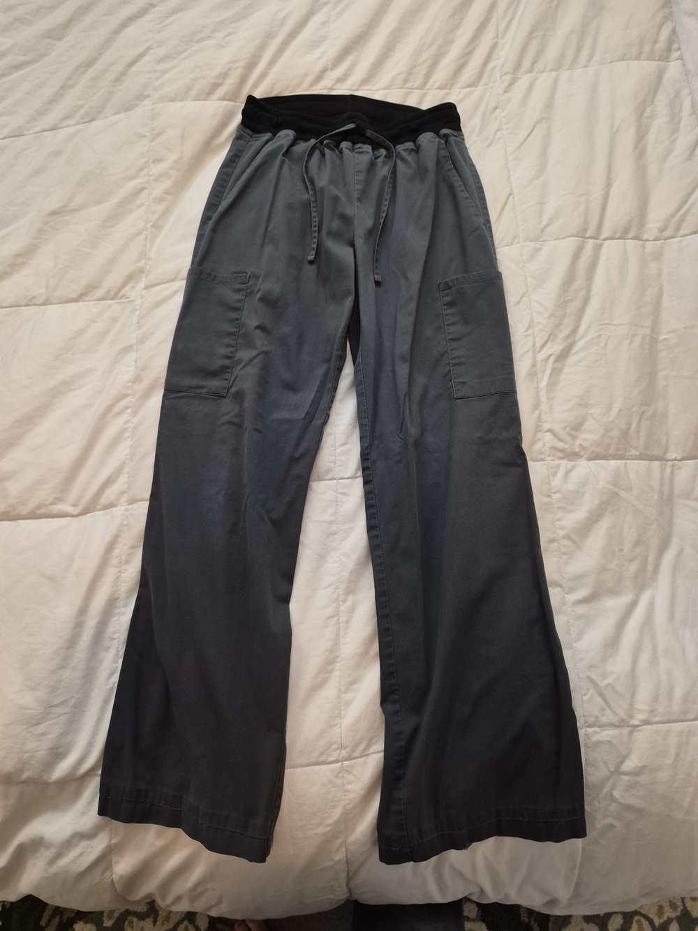 Womens Drawstring Wide-Leg Scrub Pants - Black